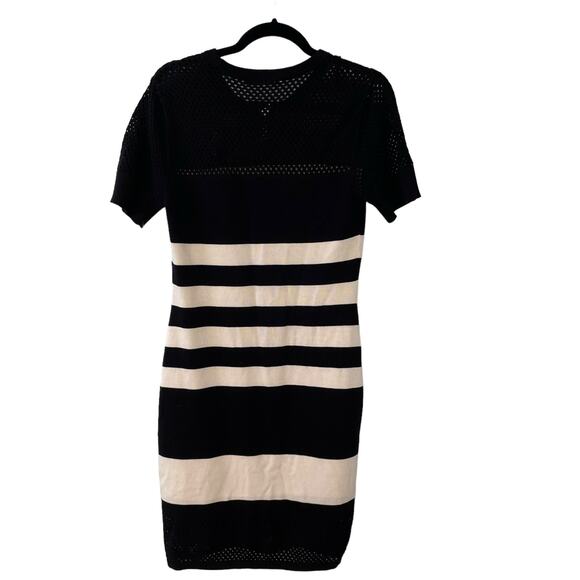 Trina Turk Dress Black White Stripe Bodycon Short Sleeve M NWT - Picture 2 of 6